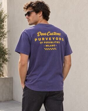 Deus Ex Machina Deus Customs Milano T Shirt Men L Purple Blue Moto Surf Graphic